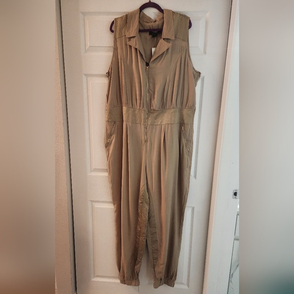 Ashley Stewart Beige Sleeveless Jumpsuit